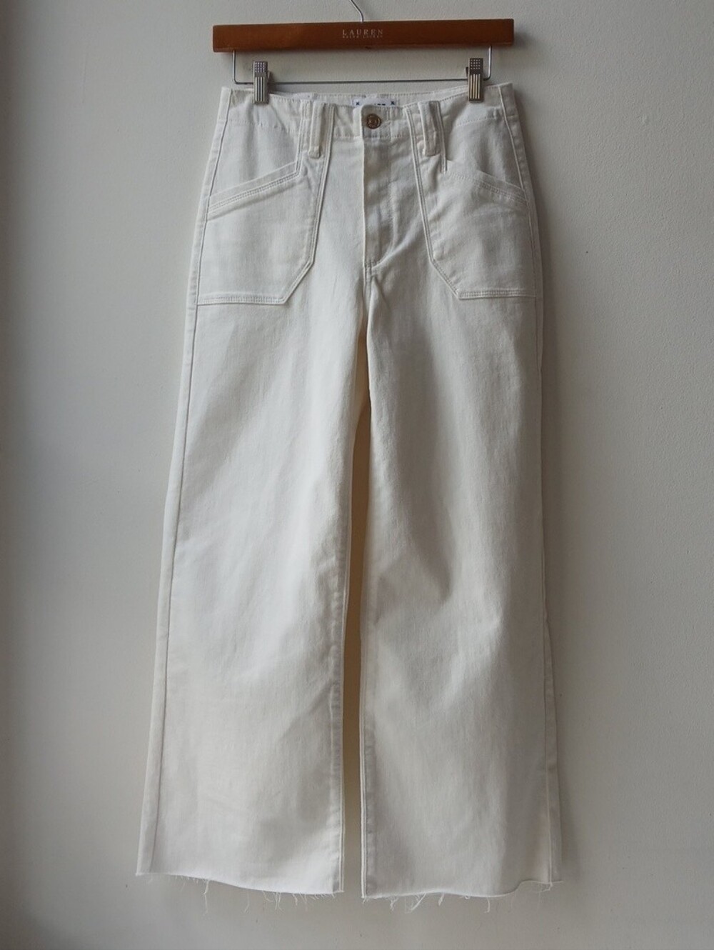 Paige Anessa Patch Pocket Wide Leg Jeans Ecru Women's 26